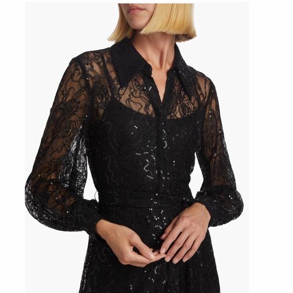 L’AGENCE Women's Frida Embellished Sequined Lace Button-Front Midi Shirtdress - Picture 5 of 16